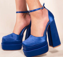 PLATFORM BLOCK HEEL COURT PUMP -ROYAL BLUE