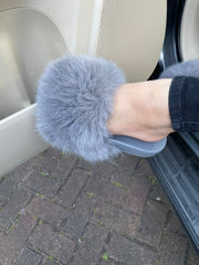 Faux Fur Sliders -Grey