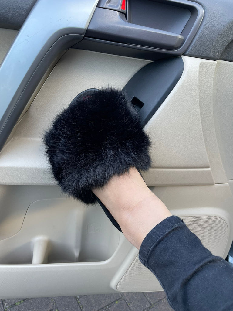 Faux Fur Sliders -Black