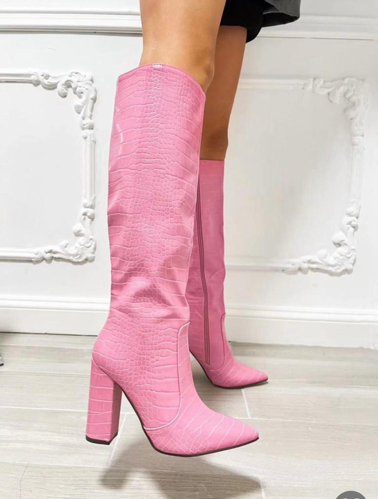 Croc Knee High Boots -Pink