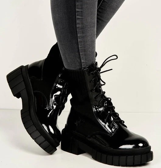 Lace-up Shiny Ankle Boots