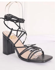 Lace Up Block Heel -Black