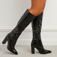 Croc Knee High Boots -Black