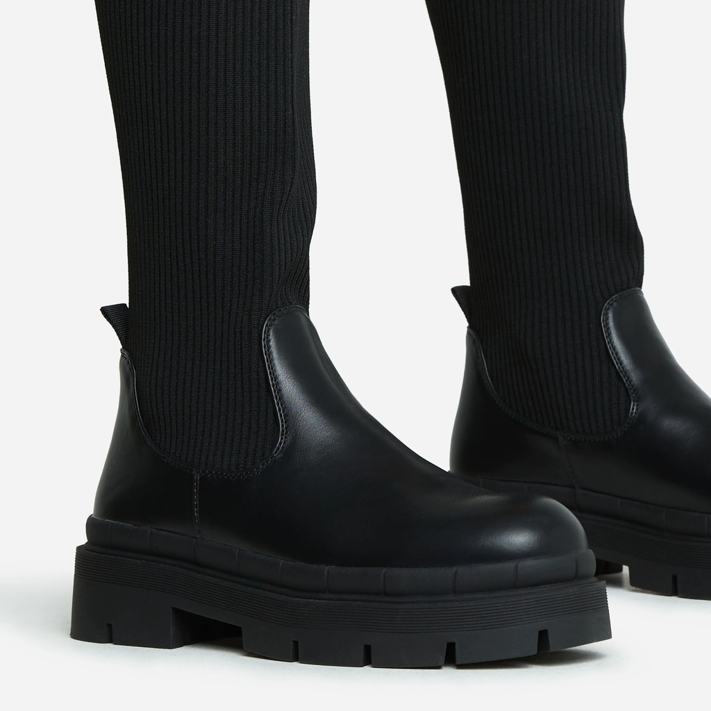 CHUNKY SOLE KNEE HIGH SOCK BOOT -Black