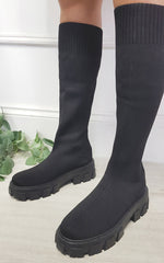 Knee High Chunky Sock Boots -Black
