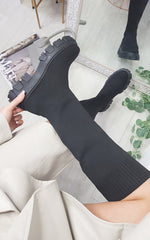 Knee High Chunky Sock Boots -Black