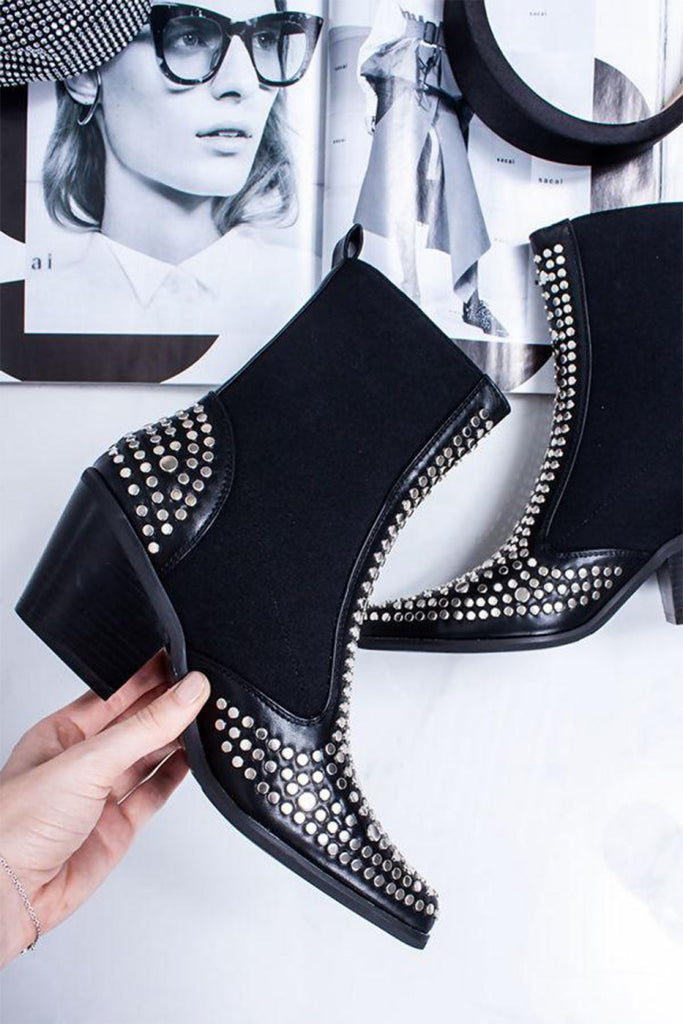 Studded ankle boots -Black