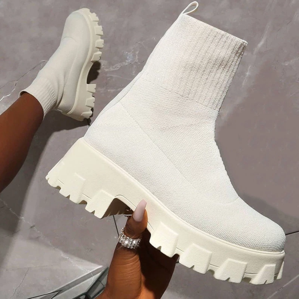 Knitted Ankle Boots -Cream