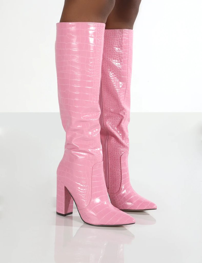 Croc Knee High Boots -Pink