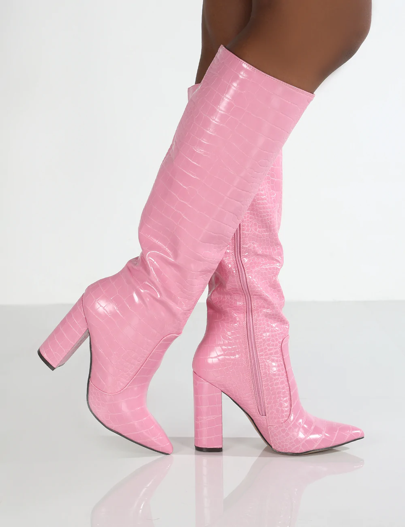 Croc Knee High Boots -Pink
