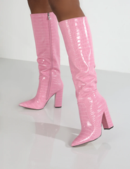 Croc Knee High Boots -Pink