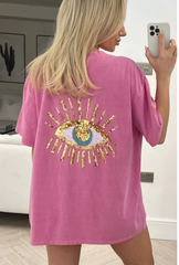 Sequin Eye Back T-Shirt -Pink