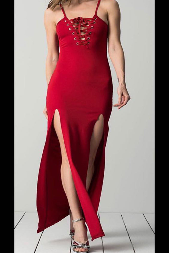 Narrow Slit Dress -RED