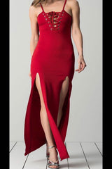 Narrow Slit Dress -RED