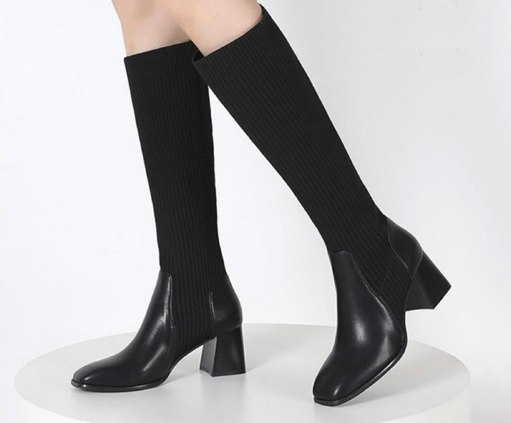 Knee-high Sock Boots -Black
